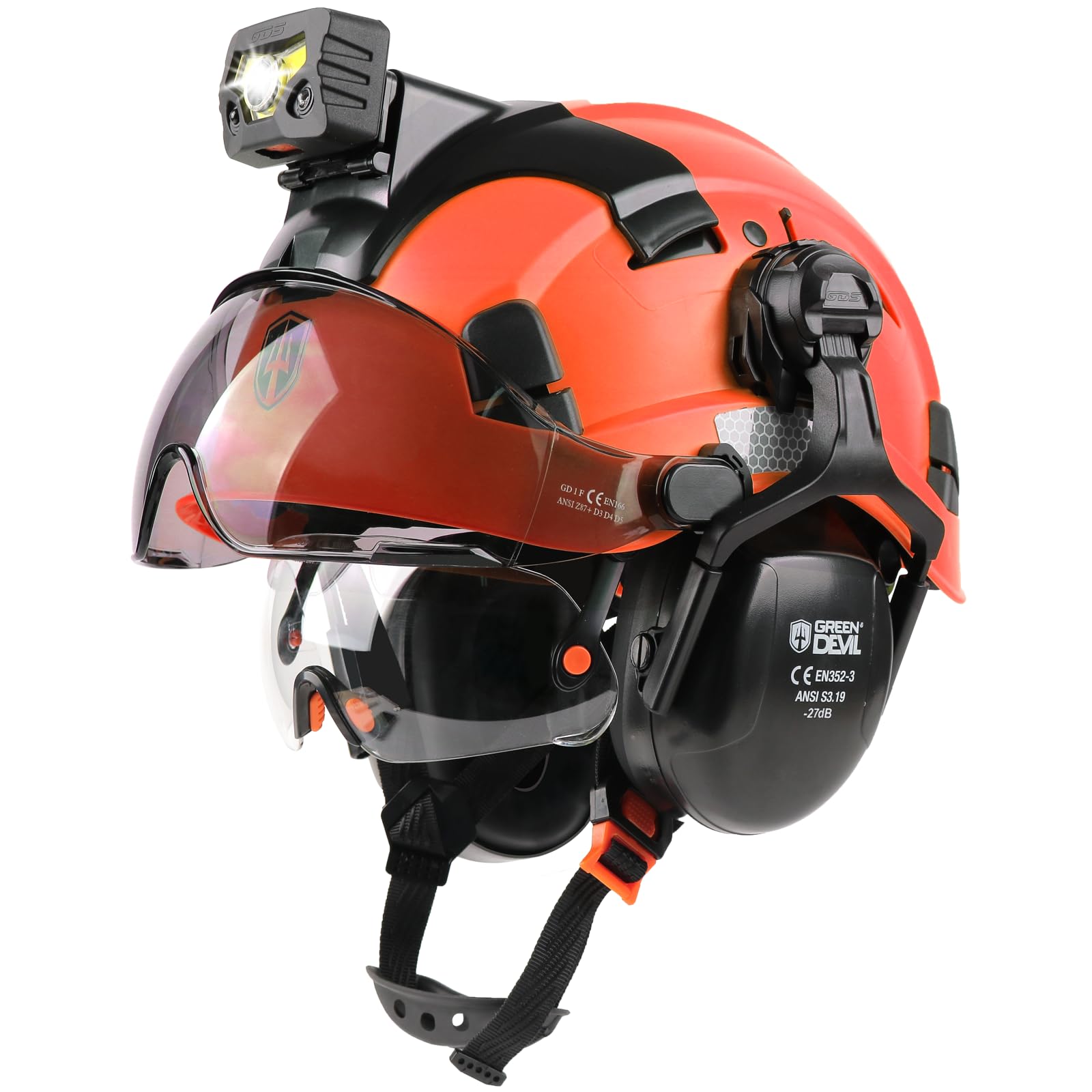 GREEN DEVIL Hard Hat Safety Helmet with Rechargeable Headlamp